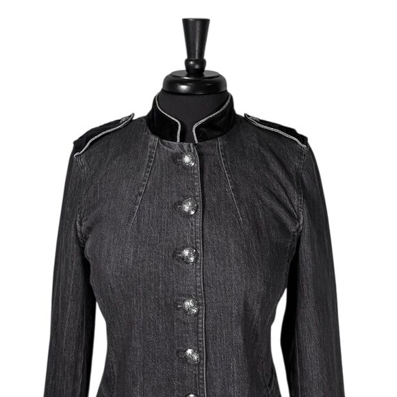 Ralph Lauren Womens Jacket 6 Gray Denim Military Black Velvet Metal Button LRL - Picture 7 of 11